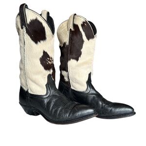 Code West Pony Hair Cow Print Embroidered Leather Cowgirl Boots VTG Womens 6